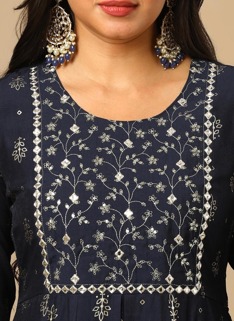 Globus Women Ethnic Motifs Printed Flared Sleeves Block Print Anarkali Festive Kurta - Image 5
